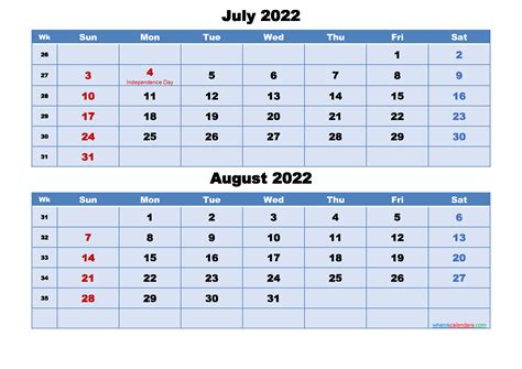 July August 2022 Calendar Printable 2023 Calendar Printable