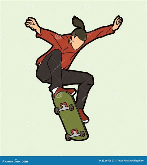 Skateboarder Playing Skateboard Extreme Sport Action Cartoon Graphic