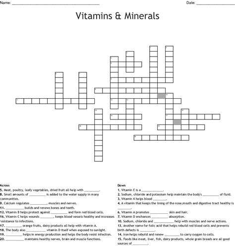 Vitamins And Minerals Crossword Wordmint