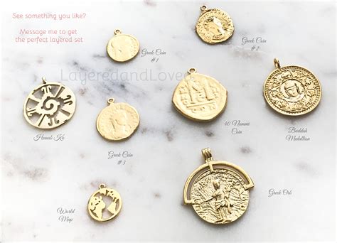 Palm Coin Medallion Necklace Replica Coin Mixed Metal Pendants 14k