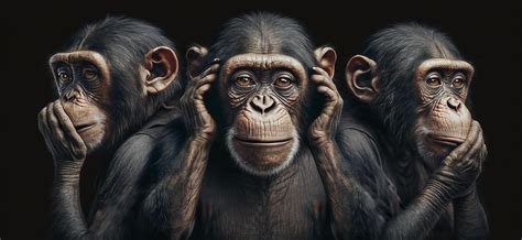 Illustration of 3 intelligent looking chimpanzee monkeys AI generated