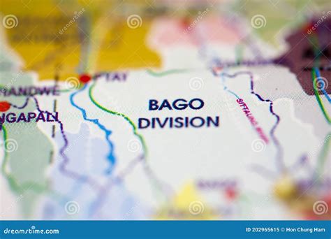 Shallow Depth Of Field Focus On Geographical Map Location Of Bago
