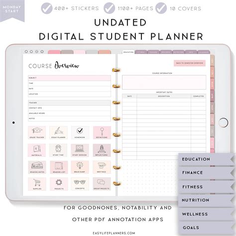 Student Digital Planner Digital Planner For Ipad Notability Planner