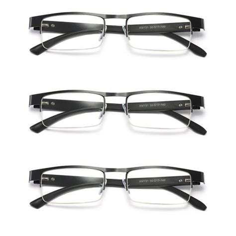 3 pairs mens rectangular metal half frame reading glasses spring hinge black readers 0 75