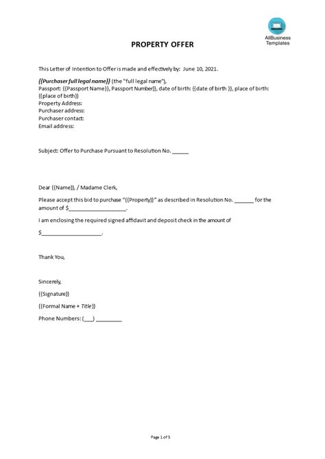 Sample Offer Letter For Selling A House Templates At