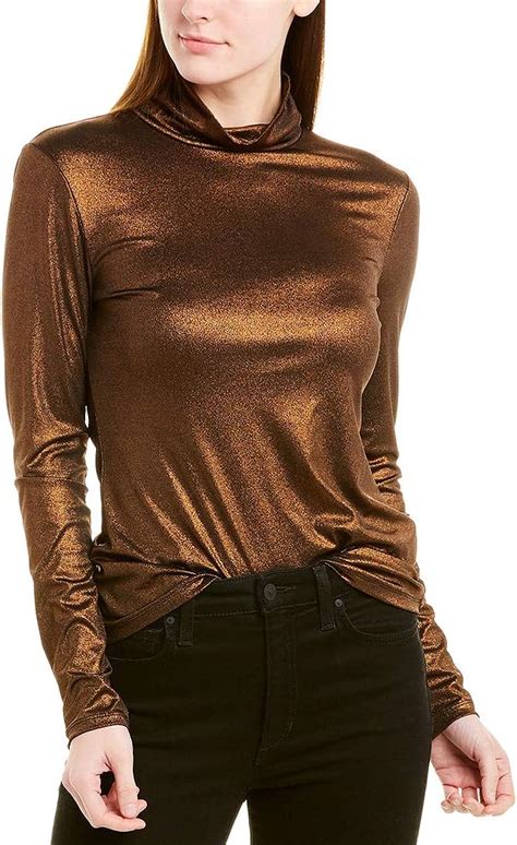 bcbgmaxazria women s metallic turtleneck top blouse bronze combo medium uk clothing