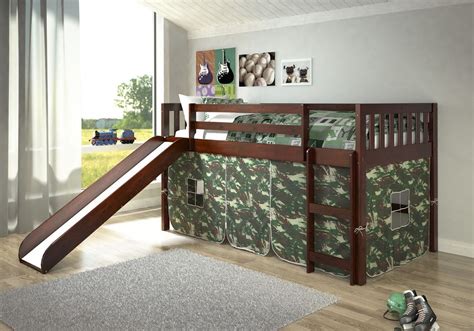 Toddler Bed With Slide And Camoflauge Tent Custom Kids Furniture Bunk