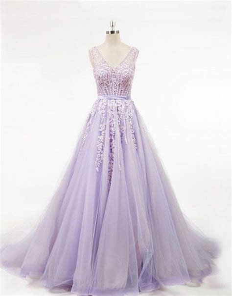 Light Purple V Neck Tulle Long Prom Dress Evening Dress Purple Prom