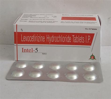 Tablet Levocetirizine Dihydrochloride 5mg INTEL 5 For Hospital