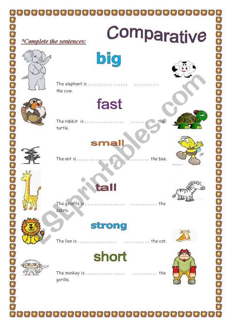 Comparatives Exercises Free Printable Comparatives Es