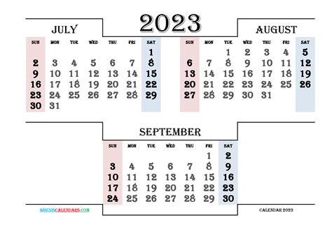 Free July August September 2023 Calendar Printable In 2021 Calendar
