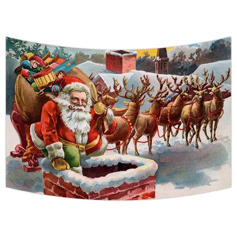 ykcg merry christmas vintage santa claus reindeer and sleigh on the roof top wall hanging