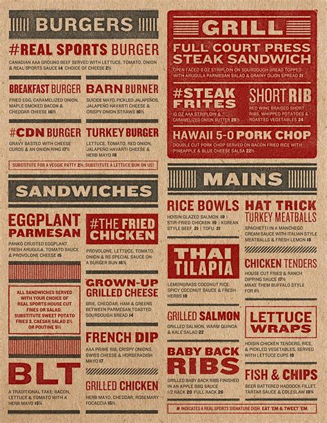 We have 34 flat screen tvs and a grid of six 60 for one giant screen. Art of the Menu: Real Sports Bar & Grill | Grilling menu ...