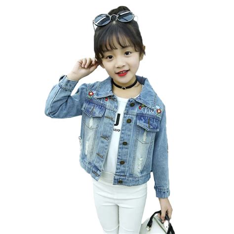 2 9years Girls Denim Jackets Coats Fashion Hole Girls Outwear Coat