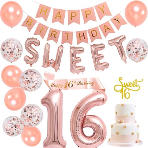 Sweet 16th Birthday Decorations For Girls Rose Gold Happy 16th