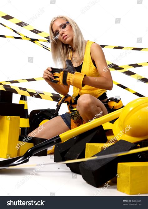 Sexy Blonde Female Construction Worker Stock Photo 39084595 Shutterstock