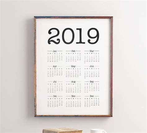 2019 Wall Calendar Printable 2019 Calendar 2019 Large Wall Calendar