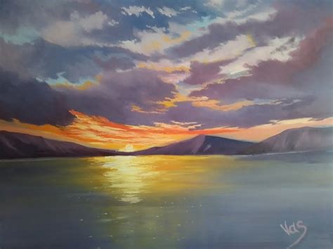 Lake Sunset Oil Painting By Vasil Vasilev