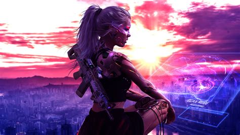 2560x1440 Cyberpunk Girl With Gun 4k Artwork 1440p Resolution Hd 4k Wallpapersimages