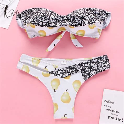Miyouj Sexy Bandeau Bikini 2019 Push Up Ruffle Swimsuit Off Shoulder Swimwear Women Hollow Out