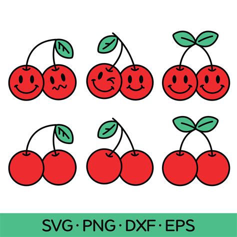 Smiley Cherry Svg Files Cute Cherry Svg Kawaii Cherry Svg Smiley