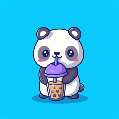 Boba emoji displayed as a classic bubble tea with tapioca pearls in a transparent plastic takeaway cup, sealed with rounded cap or plastic, and with oversized straw, which is also called a boba straw. Premium Vector | Cute panda drinking milk tea boba cartoon ...