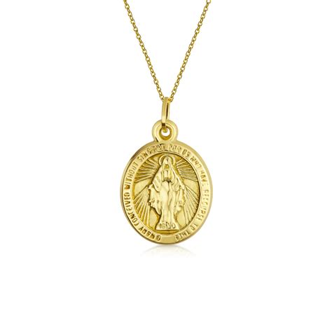 Free delivery on orders over $35. Bling Jewelry - 14K Yellow Real Gold Virgin Mary Religious Medal Pendant Necklace for Women With ...