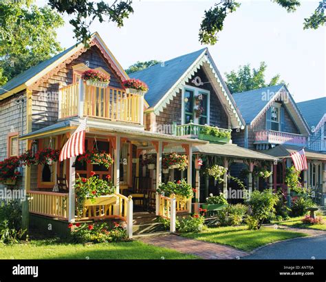 Usa Massachusetts Martha S Vineyard Oak Bluffs Gingerbread Houses Stock