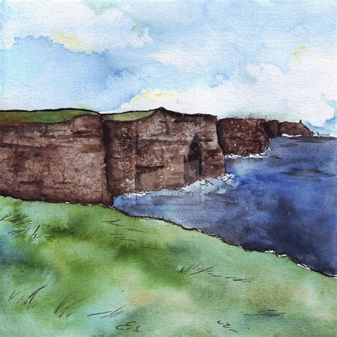 Ireland Experience Cliffs Of Moher Nature Watercolor Art Landscape