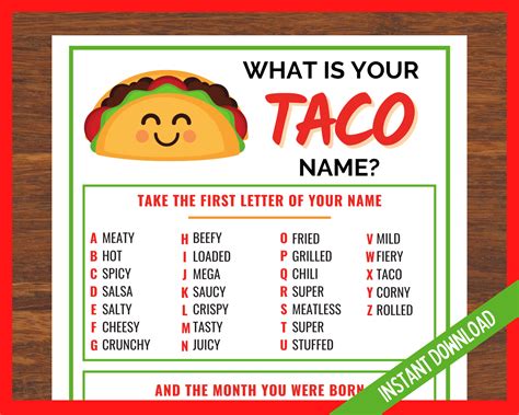 Whats Your Taco Name Food Themes Cinco De Mayo Party Food Cinco