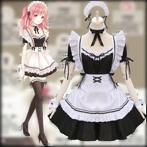 Black Cute Anime French Maid Cosplay Costume Dress Girls Woman Etsy
