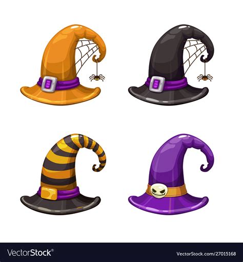 Cartoon Witch Hat Colorful Icons Set Halloween Vector Image