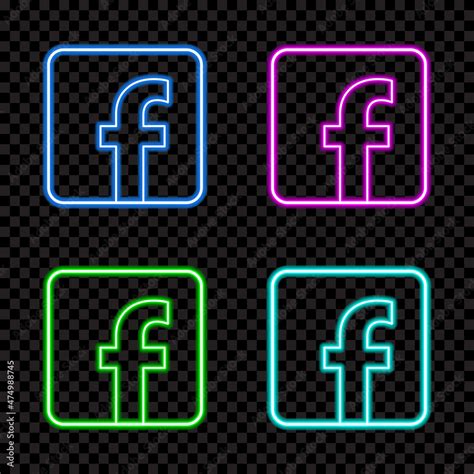 Facebook Vector Logo Icon Set Social Media Neon Sign Vector