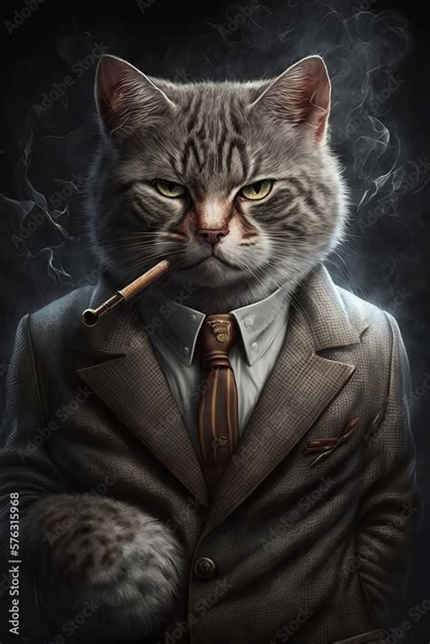 Cat Wearing An Italian Mafia Smoking Stock Illustration Adobe Stock