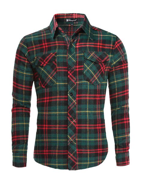 Men Buttoned Plaids Flannel Shirt W Flap Pockets Red S Walmart Canada