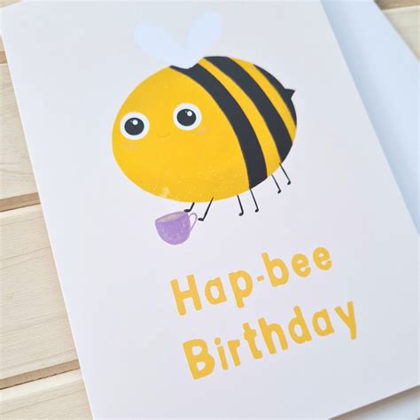 Hap Bee Birthday Bumble Bee With Cup Of Tea A6 Greeting Card Etsy