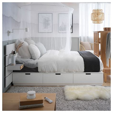 Nordli Bed With Headboard And Storage White Queen 160x200 Cm Ikea