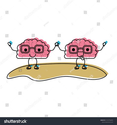 Cartoon Brains Couple Both Glasses Holding Stock Vector Royalty Free