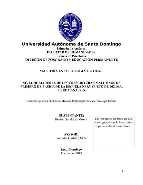 Tesis Lectoescritura Universidad Autónoma De Santo Domingo Primada De