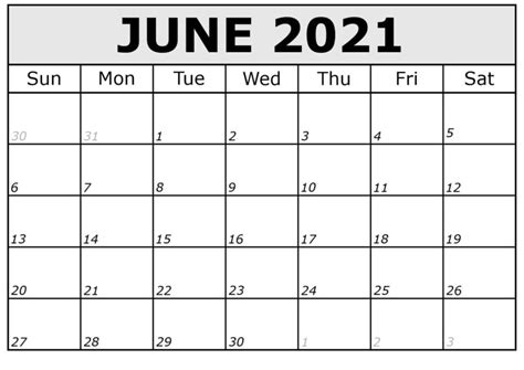 Free June Calendar 2021 Printable Blank Editable Template