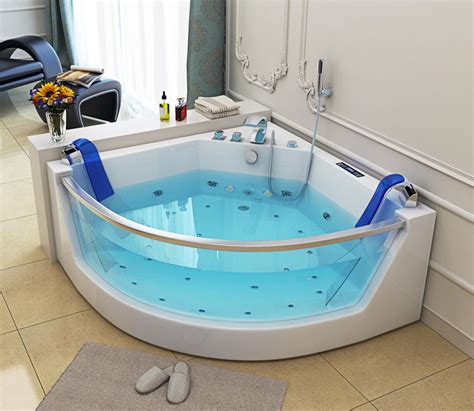 Whirlpool Badewanne Mit 17 Massage Düsen Glas Led Heizung Für 2 Personen Freistehend Günstig