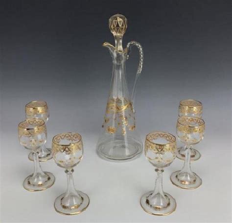 19th C Moser Gilt And Enameled Liquor Set Decanters Barware Moser Glass French Bohemian