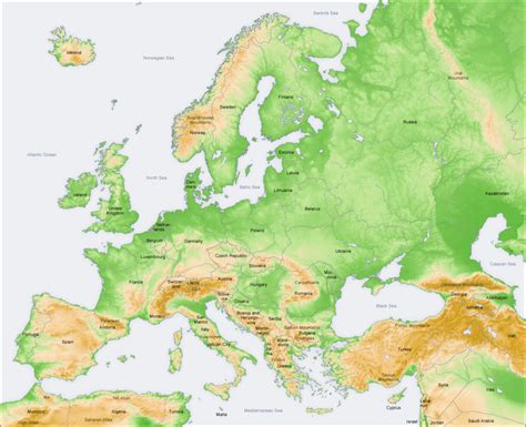Europe Physical Map Full Size Ex