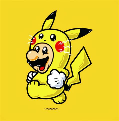 Mario Pikachu Super Mario World Dibujos Ilustraciones Póster De Pokemon