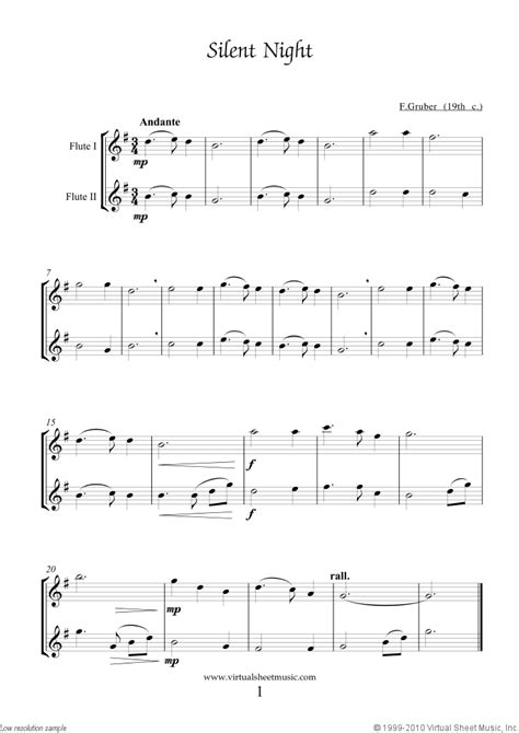 Free Silent Night Sheet Music For Two Flutes High