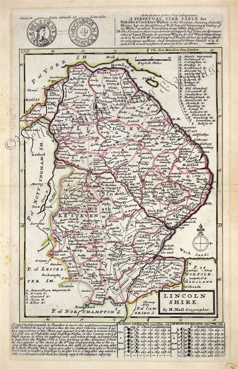 Lincoln Shire By H Moll Geographer C1747 Welland Antique Maps