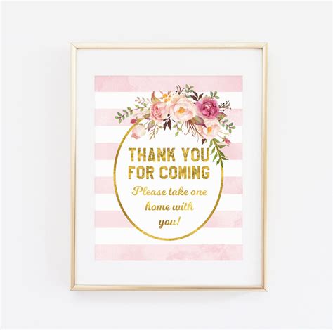 Printable Baby Shower Sign Thank You For Coming Please Take One Pink