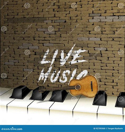 Brick Wall Piano Keys And Guitar Stock Vector Illustration Of