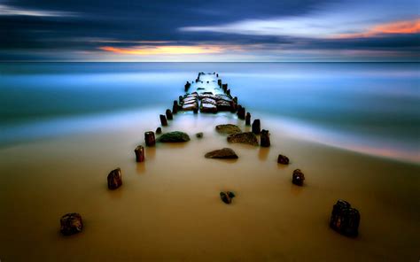 Water Blue Clouds Nature Beach Sand Sea Dock Photography Long Exposure