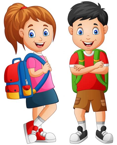 Premium Vector Cartoon School Kid Boy And Girl Illustration